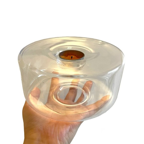 Tea-light Candle Holder Clear Glass Home Lighting Decor Living Room Accent - Picture 1 of 5